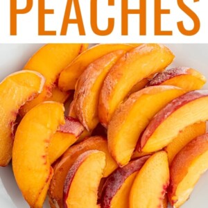 Plate of frozen peach slices.