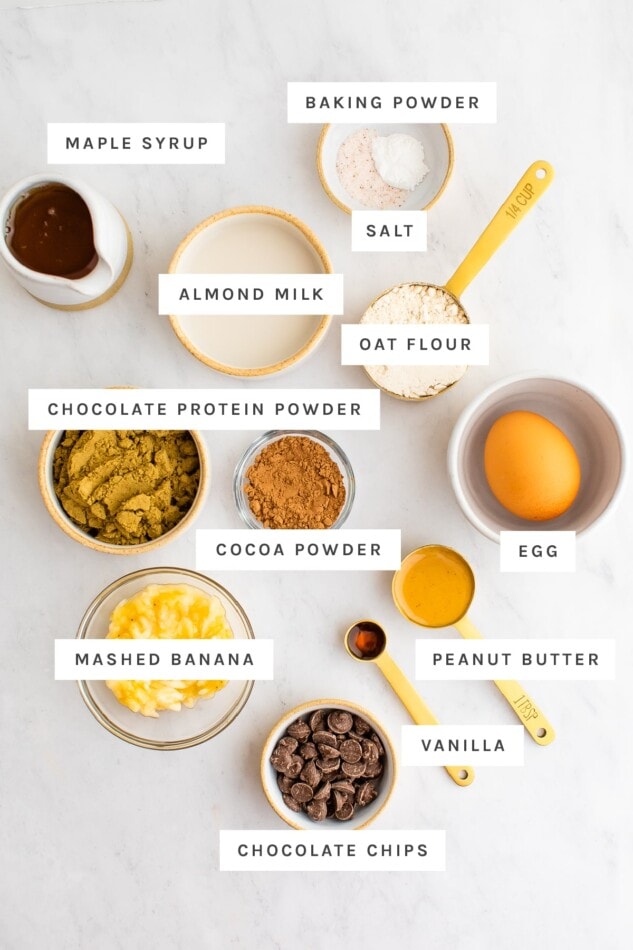 Ingredients measured out to make a protein mug cake.