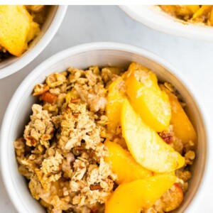 Bowl of peach crisp.