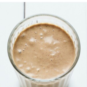 Vegan protein shake in a glass.