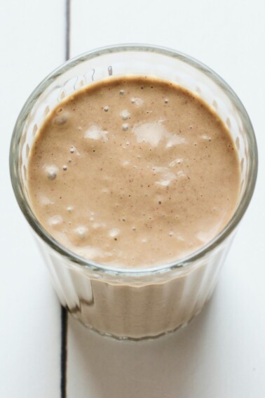 Vegan protein shake in a glass.