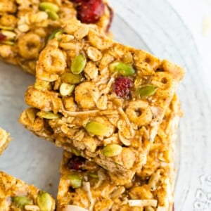 Cereal bars on a plate.