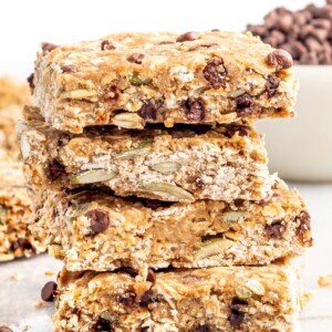 Stack of oatmeal breakfast bars.