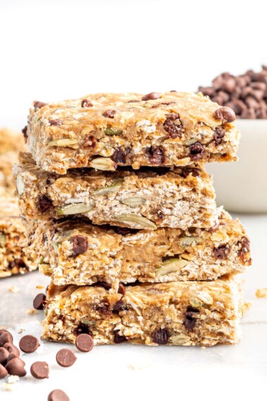 Stack of oatmeal breakfast bars.