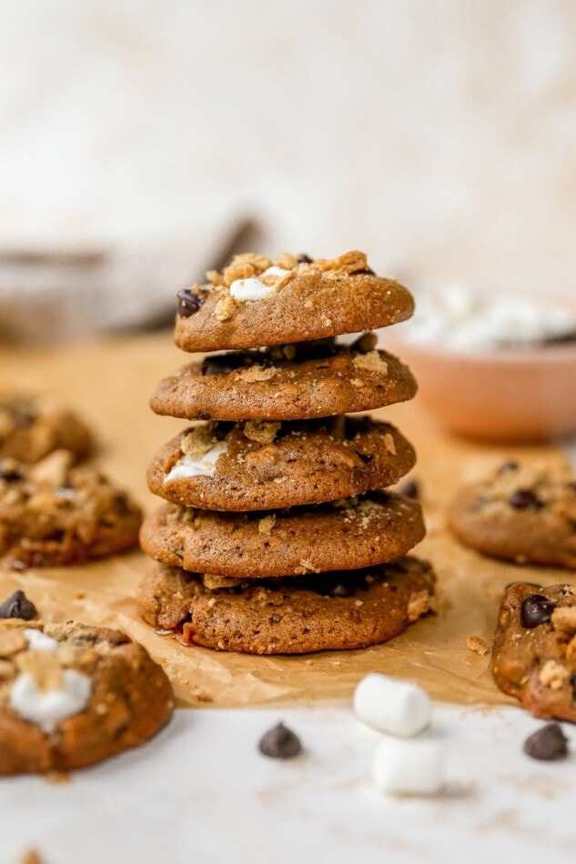 Stack of s'mores cookies.