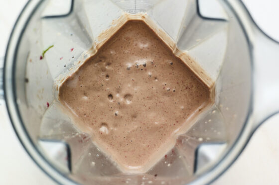 Blender with vegan protein shake.