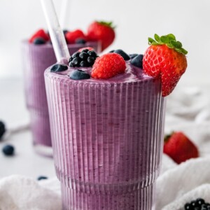Vegan protein shakes with extra berries.