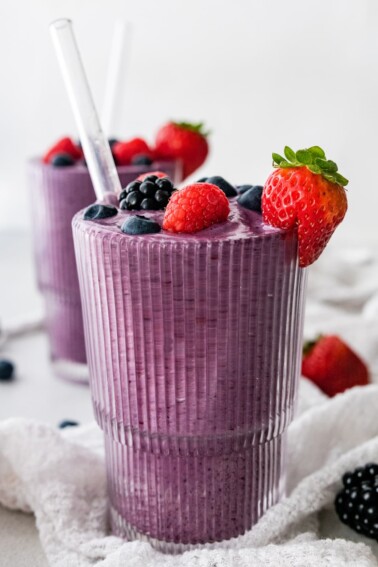 Vegan protein shakes with extra berries.