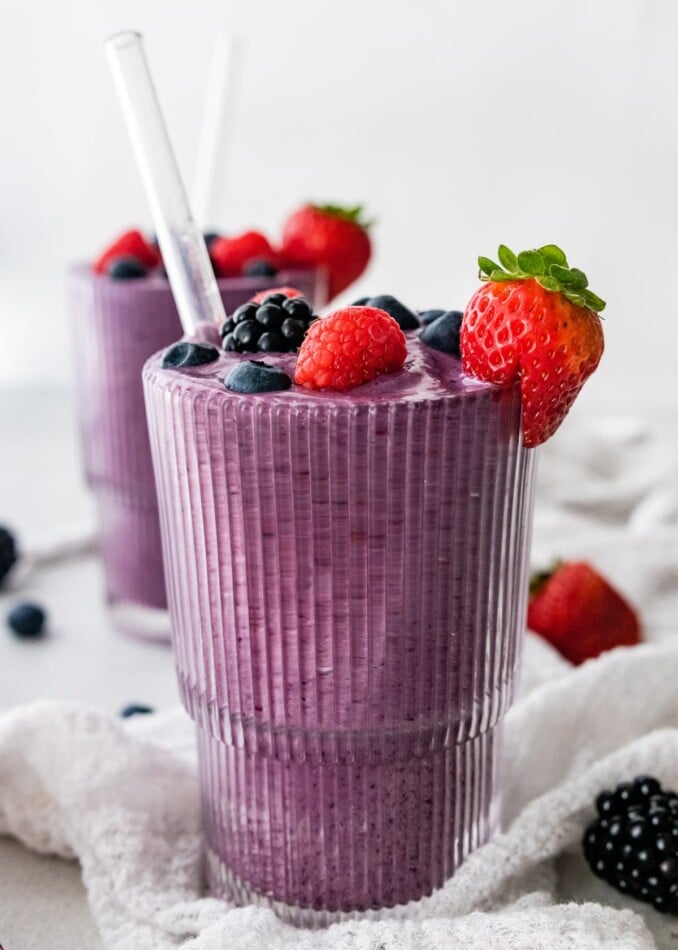 Vegan protein shakes with extra berries.