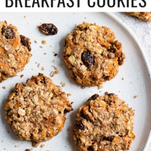 Plate with five carrot cake breakfast cookies on it.