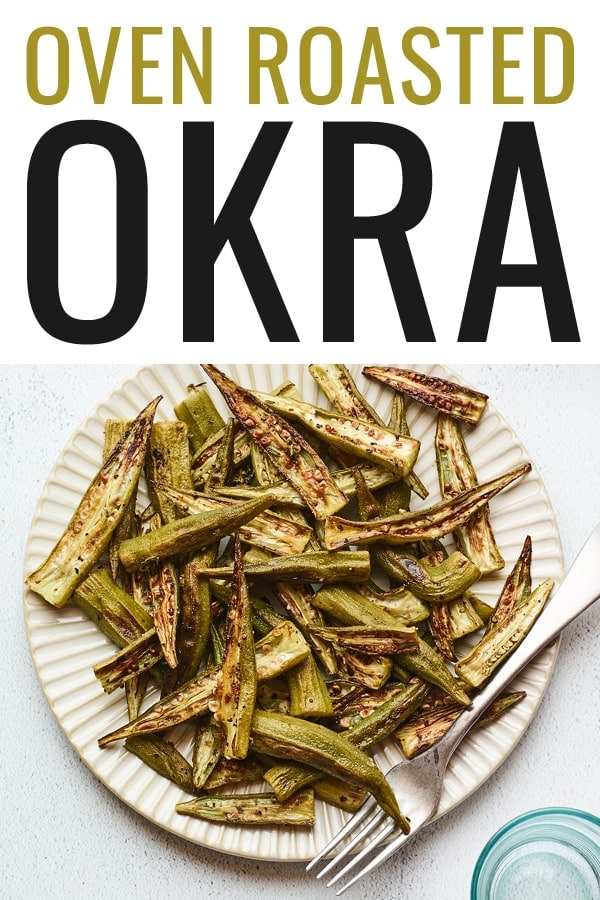 Roasted okra on a plate.