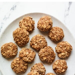 Plate of no bake protein cookies.