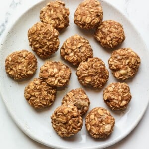 Plate of no bake protein cookies.