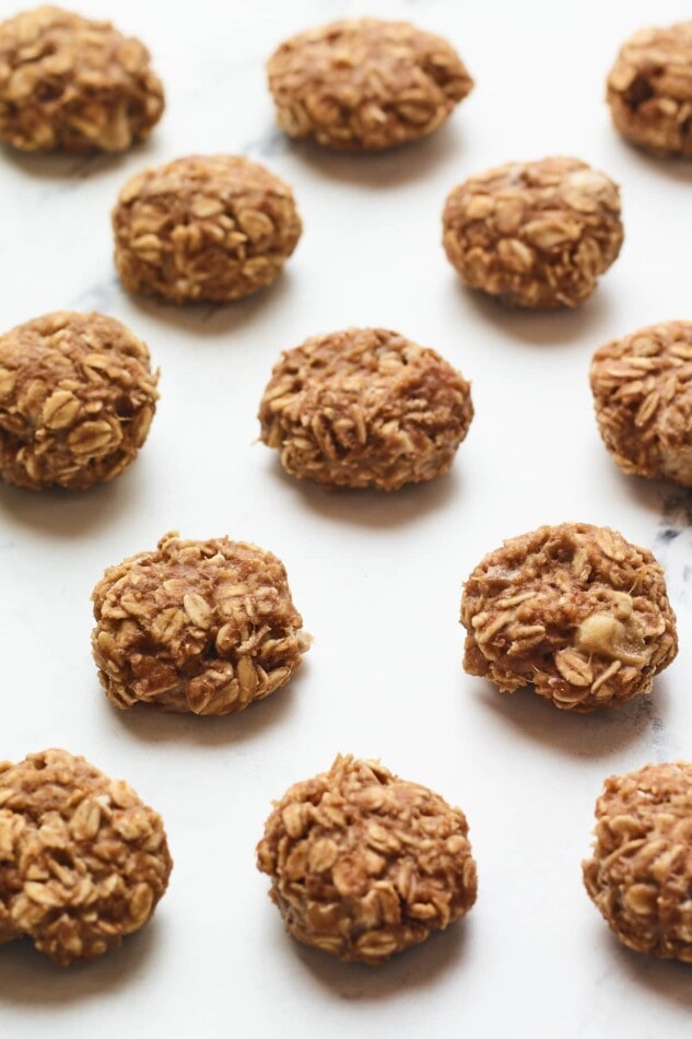 Close up photo of no bake protein cookies.