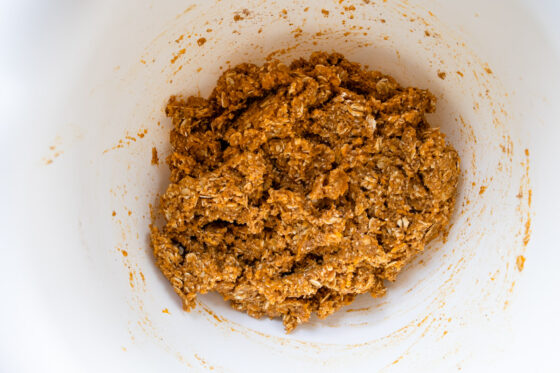 Overhead shot of sweet potato breakfast cookie mixture combined.