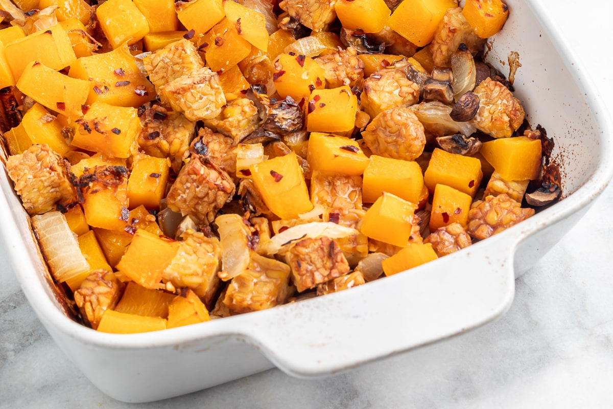 One Pan Tempeh Butternut Squash Bake Eating Bird Food