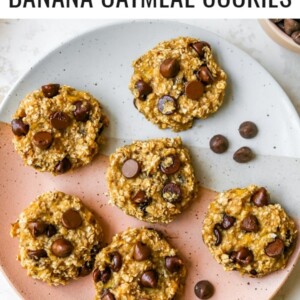 Plate of chocolate chip banana oatmeal cookies.