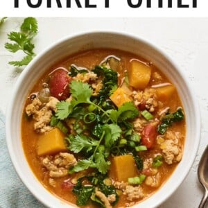 Bowl of butternut squash turkey chili.