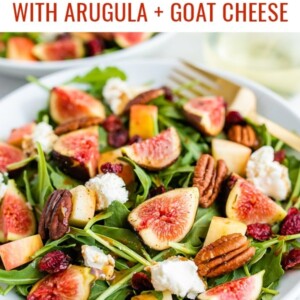 Arugula salad with goat cheese, pecans, dried cranberries and fresh figs.