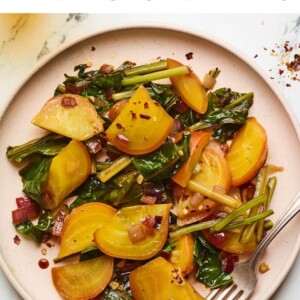 A plate of beets and greens.