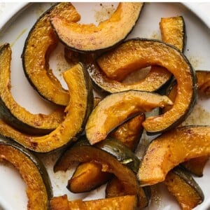 Plate with cinnamon maple roasted kabocha squash.