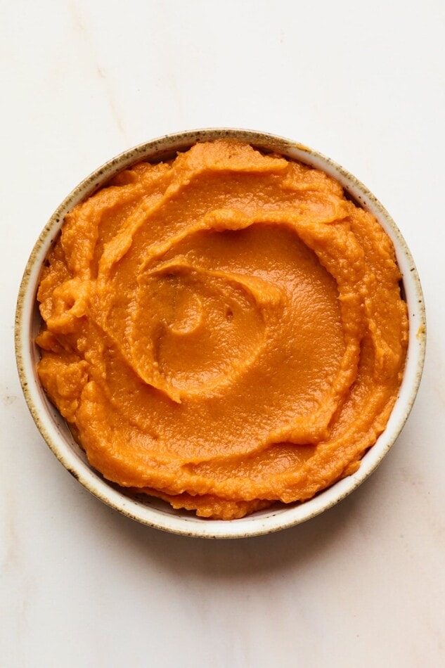 A bowl of sweet potato puree.