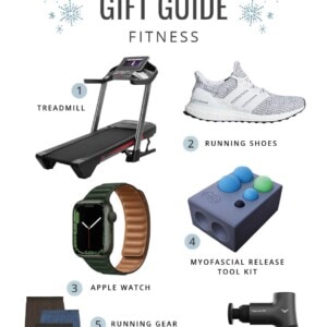 Collage of fitness holiday gift ideas for men.