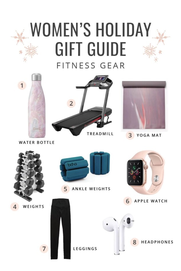 Collage of fitness gear holiday gift ideas for women.