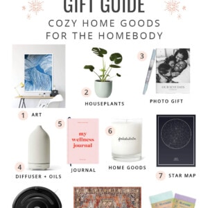 Collage of home goods holiday gift ideas for women.