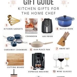 Collage of kitchen holiday gift ideas for women.