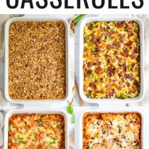 Collage of four photos of different casseroles.