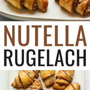 6 Rugelach on a serving dish. Photo below is more Nutella rueglach on a large serving dish.