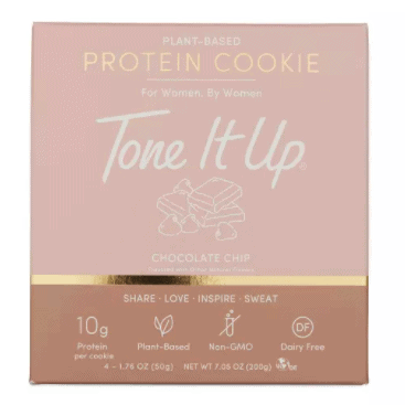 Tone It Up plant based protein cookies box.