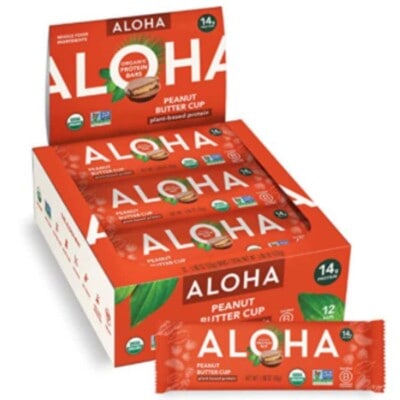 ALOHA protein bars in peanut butter cup flavor.
