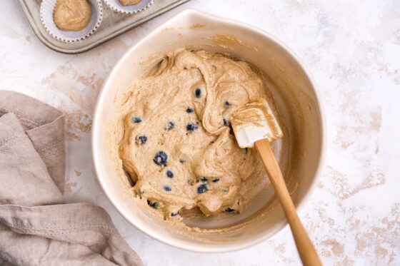 Blueberries gently folded into the muffin batter.