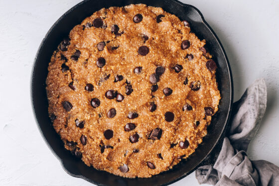 Cookie dough added to the greased cast iron skillet.