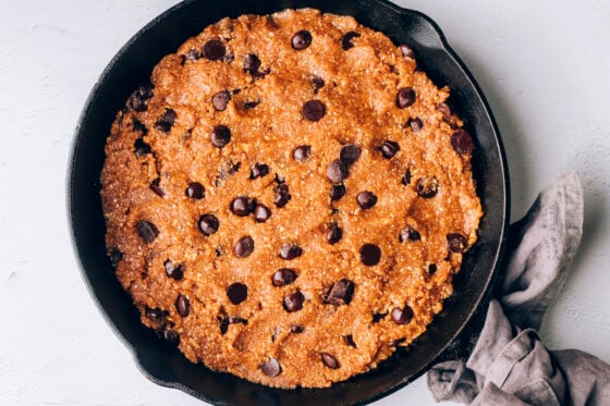 Cookie dough added to the greased cast iron skillet.