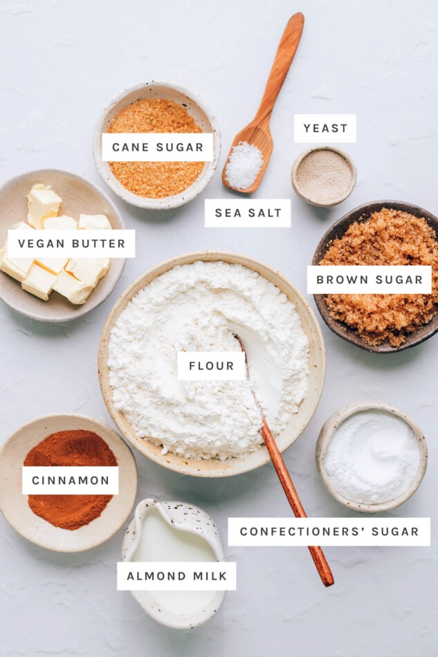 Ingredients measured out to make vegan cinnamon rolls.