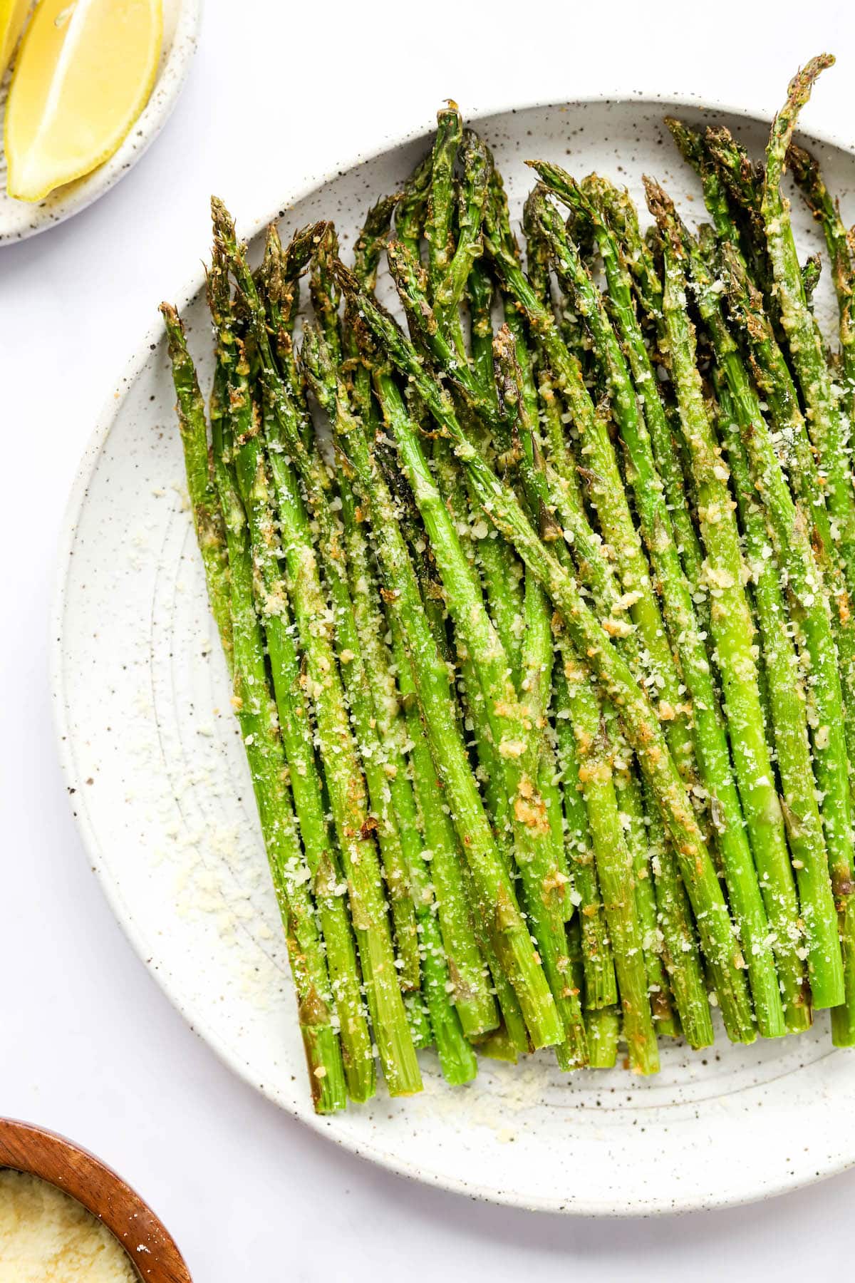 A plate with asparagus.