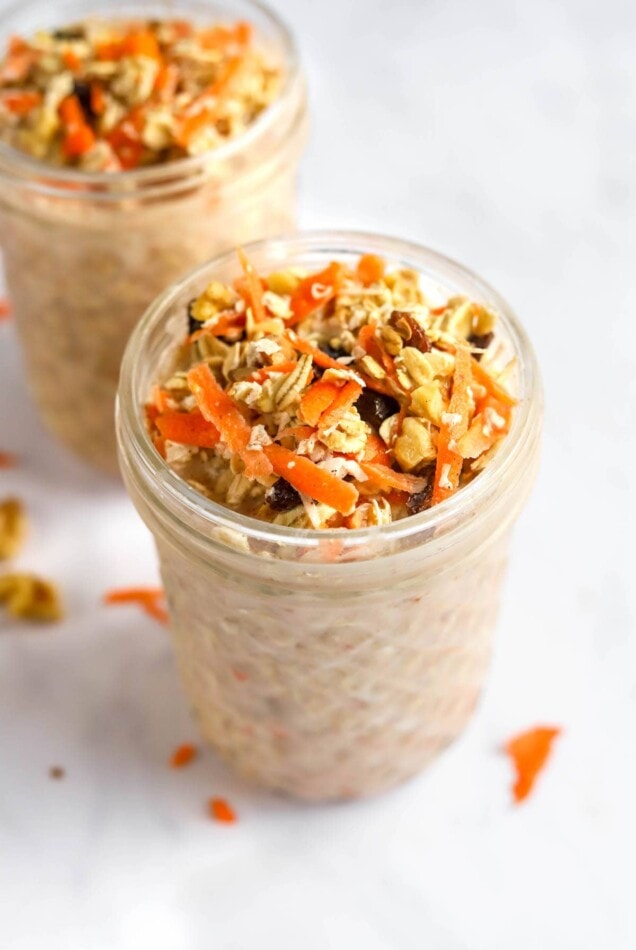 Ingredients for carrot cake overnight oats in a jar.