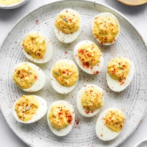 A plate with healthy deviled eggs.