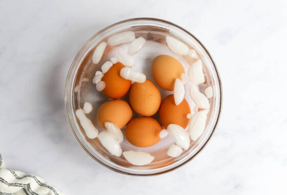 Eggs in a water bath.