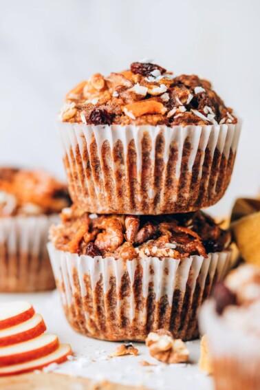 Two muffins stacked on top of each other.