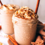 Oatmeal smoothie in a mason jar.