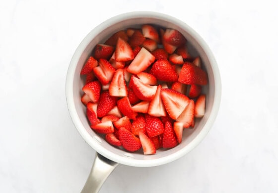 Strawberries in a pot.