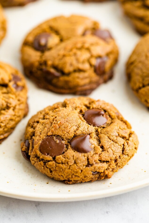 A close up of a cookie on a plate.