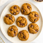 An overhead photo of a plate with 8 SunButter cookies.