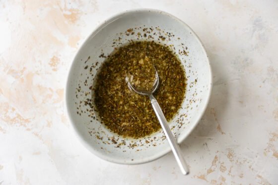 Lemon Garlic Sauce mixed together in a mixing bowl.