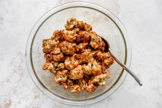 Cauliflower florets tossed in homemade taco seasoning.