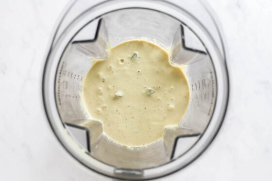 Healthy caesar dressing in a blender.